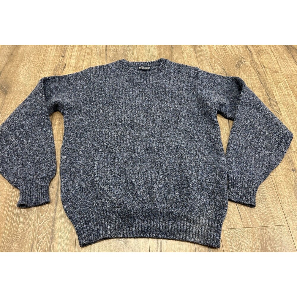 Vintage Lands End Wool Sweater Medium Navy Chunky Knit Dad Grandpa